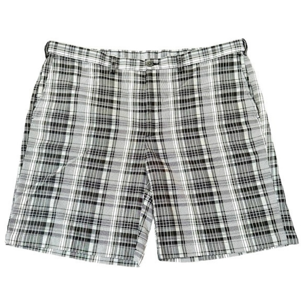 DXL Men’s Black White Plaid Dry Fit Lightweight Flat Front Golf Sport Sh…
